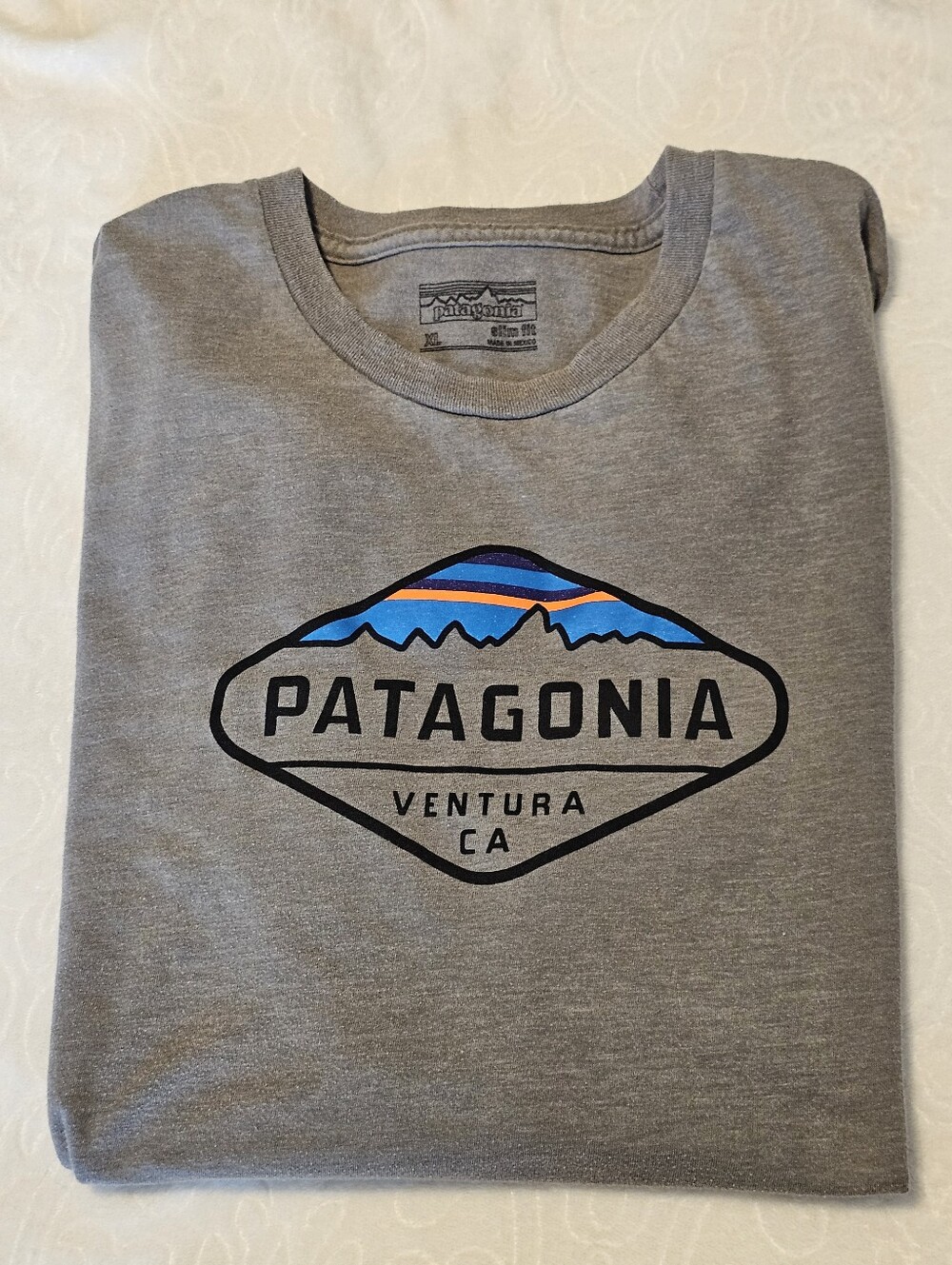 Patagonia Mens XL Slim Fit Short Sleeve T-Shirt Heather Gray Ventura CA Graphic